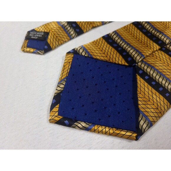 Cocktail Colors Mens Silk Tie Gold Blue Geometric Pattern 100% Silk - Minor Flaw - Picture 4 of 6